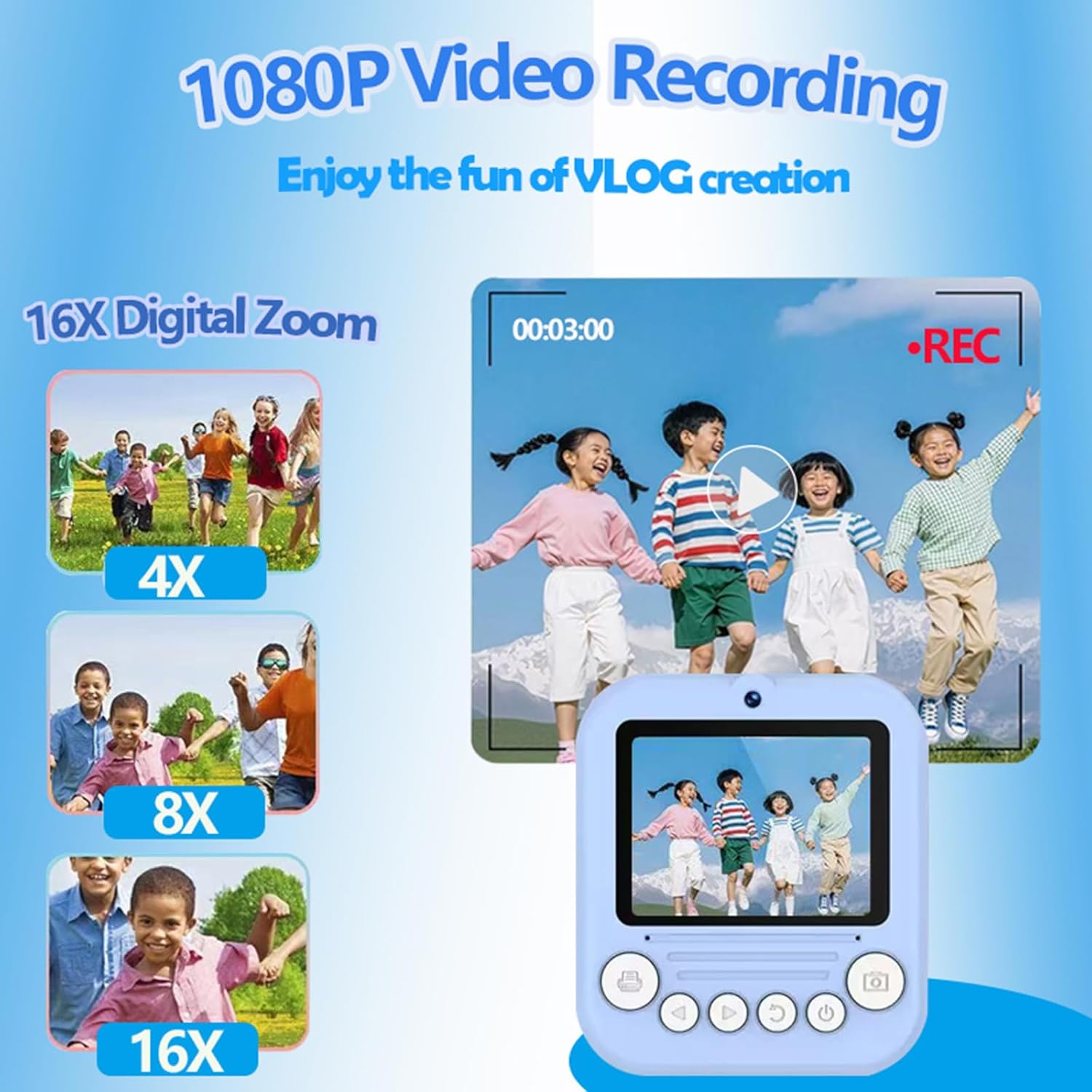 Dual-Lens Instant Print Camera for Kids, 48MP Thermal Instant Printing Camera with 2.4 Inch IPS Screen for Toddler, Boys Girls Christmas Birthday Gifts Photo Printer with 64GB SD Card (Blue)
