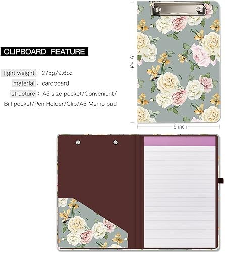 Miniatura 10 de Hongri Mini portapapeles con bloc de notas forrado recargable y bolsillo interior de almacenamiento para estudiantes, aula, oficina, mujeres,