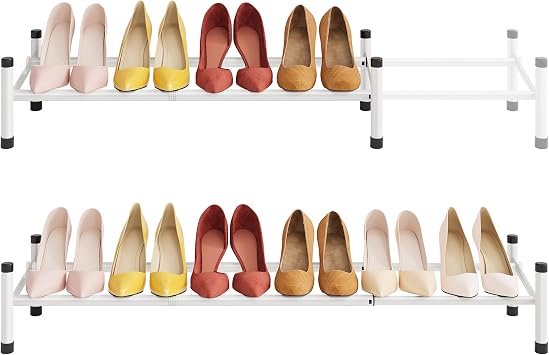 Tajsoon Expandable Shoe Rack for Closet 1 Tier, 28-41Adjustable & Stackable Shoe Shelf Storage, Metal Shoe Rack Organizer for Front Door Entrance, Closet, Garage, Entryway, White