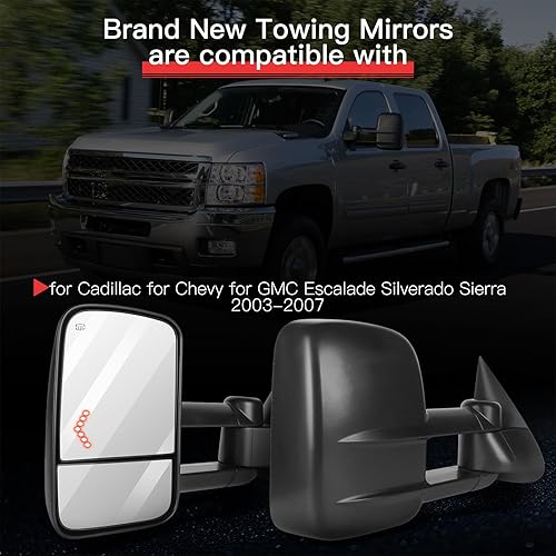 Miniatura 6 de Espejos de remolque aptos para Cadillac para Chevy para GMC Escalade Silverado Sierra 2003-2007 Reemplazar potencia ajustada, función calefactable,