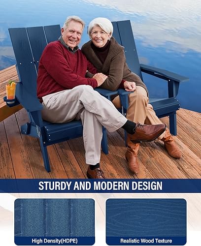 Miniatura 3 de Silla Adirondack moderna, sillas Adirondack plegables de polietileno de alta densidad de gran tamaño, textura de madera, respaldo ancho, silla de