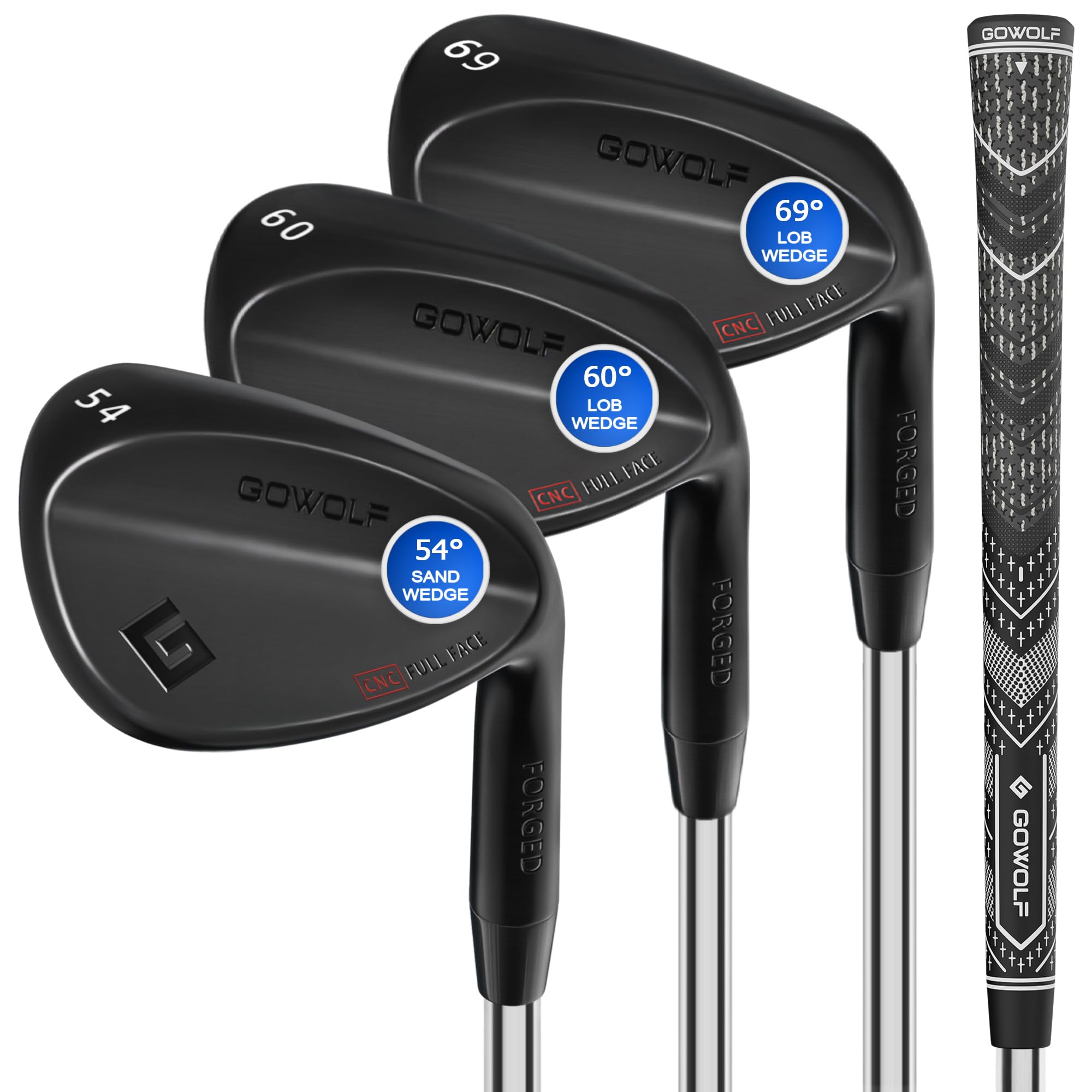 Gowolf Golf Wedges 54, 60, 69 Sets Right Hand, Forged Full Face Golf Wedge Set for Men, Premium Golf Gap Wedge Sand Wedge Lob Wedge Golf Club, Great Golf Gifts - CNC Milled Face for More Spin (Black)