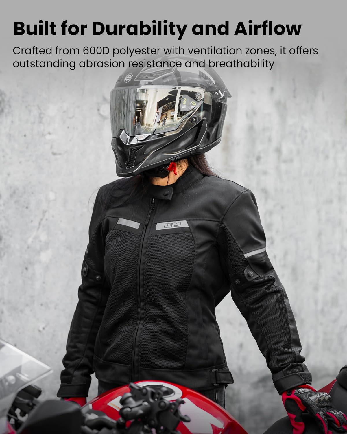 ILM Women Motorcycle Jacket with Armor CE Lightweight Moto Jacket with Detachable and Waterproof Mesh Liner All Season JM4 (Black, M)