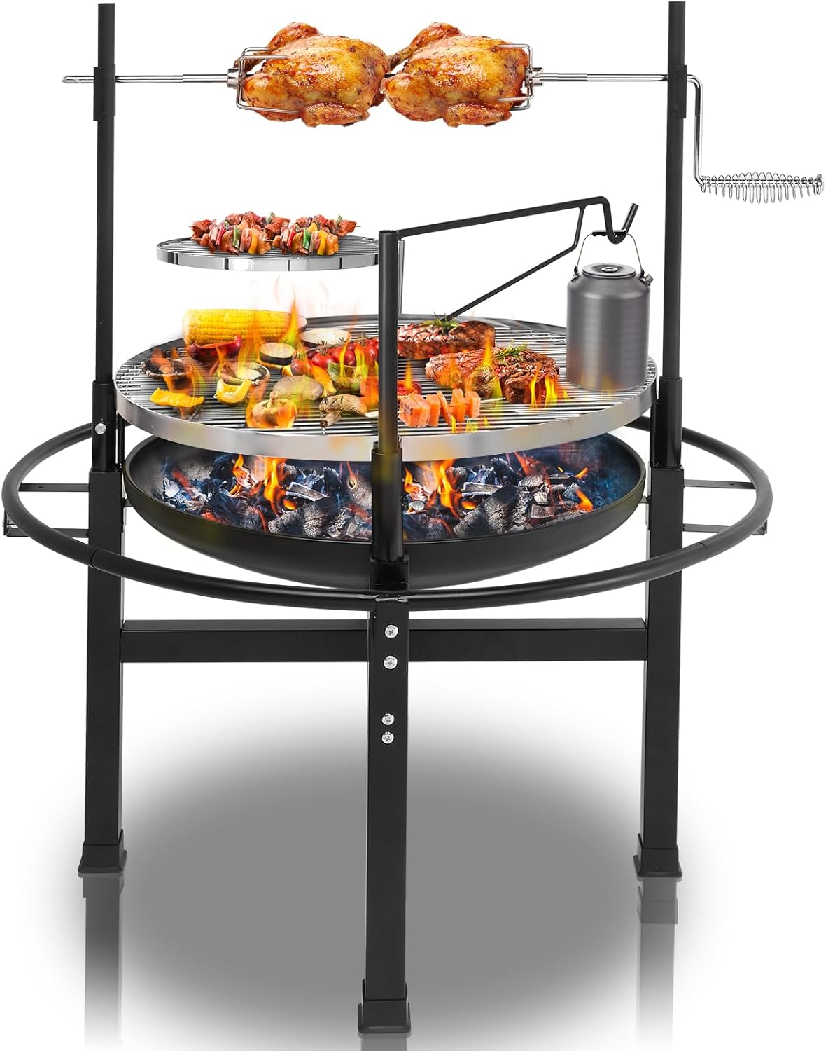 85 * 85 * 108cm Round Iron Spray Grill for Outdoor Cooking Kitchen and Patio Backyard Barbecue Black