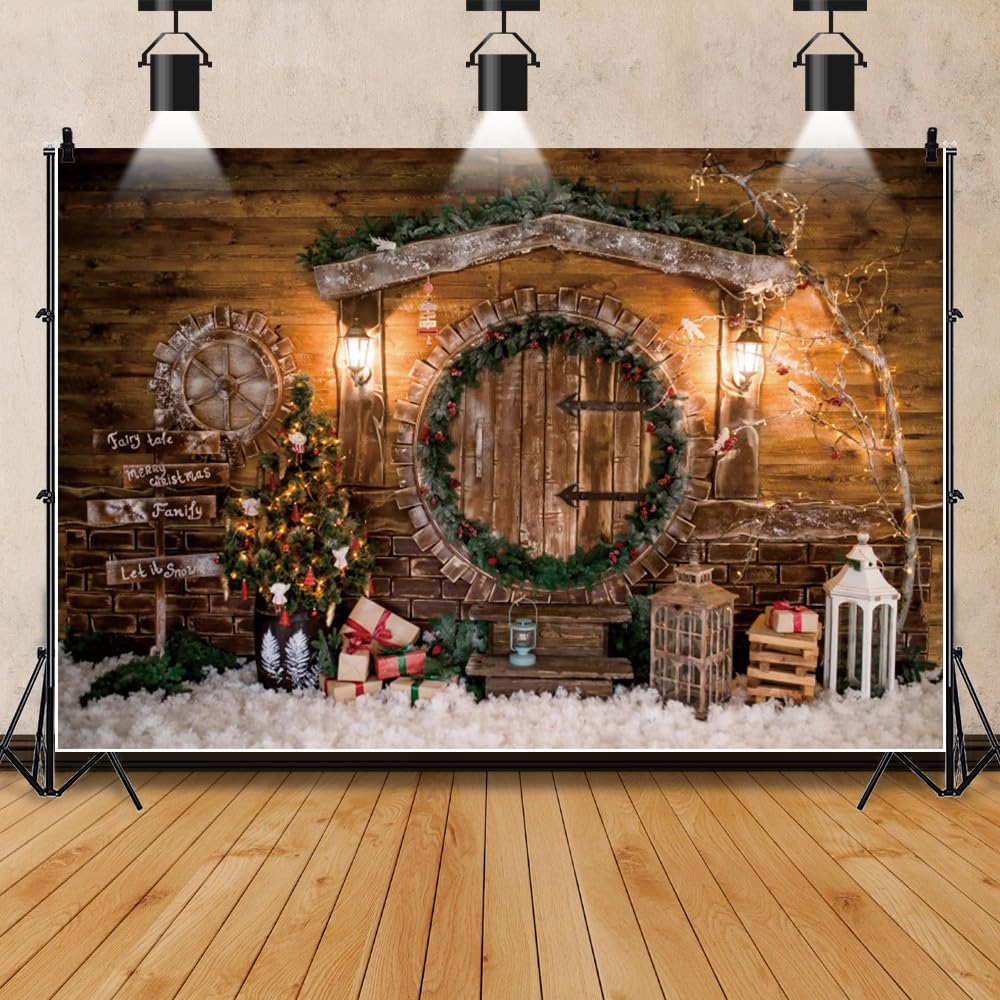 Fondale fotografico con albero di Natale e ghirlanda natalizia,Fondale natalizio a luci calde,Sfondi natalizi per la casa vinile 10x8ft