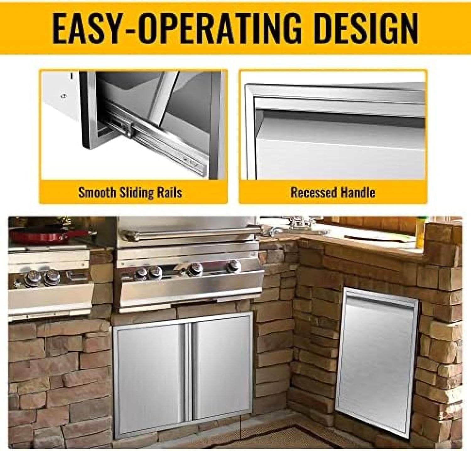 Generic Built-in Outdoor Kitchen Trash Drawer, 19W x 27H x 16D Inch, Silver