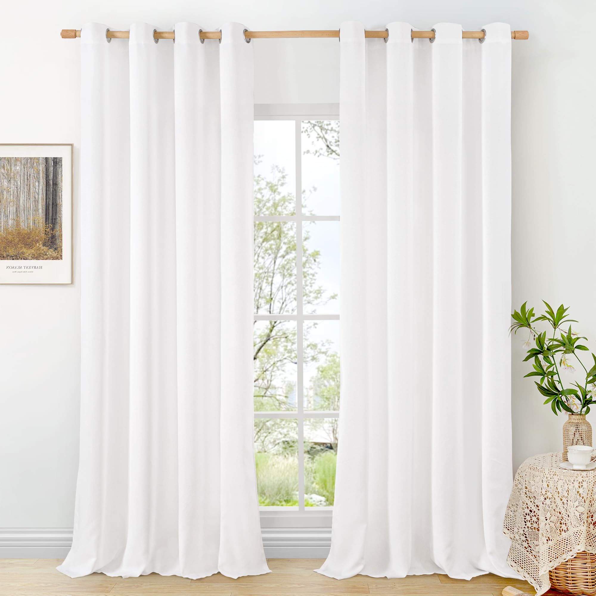 BGment 95 Inches Long Linen Curtains for Living Room, Pure White Privacy Drapes No See Through for Bedroom Sliding Door Light Filtering Thick with