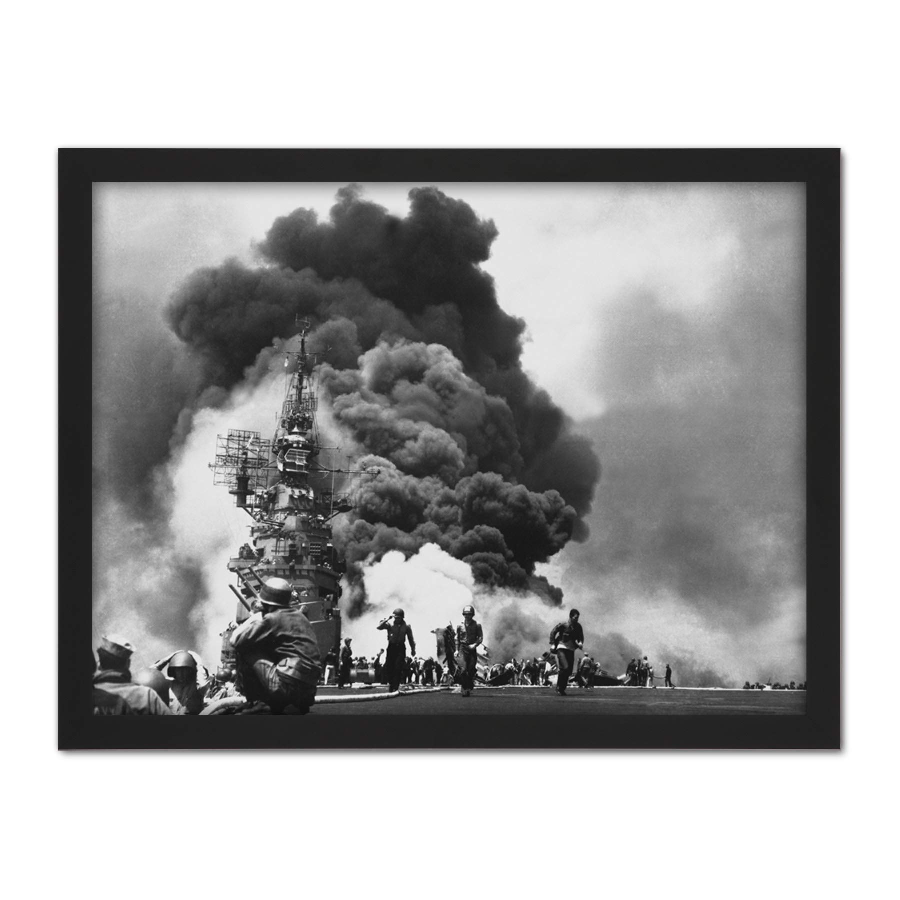 USS Battleship Bunker Hill Kamikazes WWII Photo Artwork Framed Wall Art Print 18X24 Inch