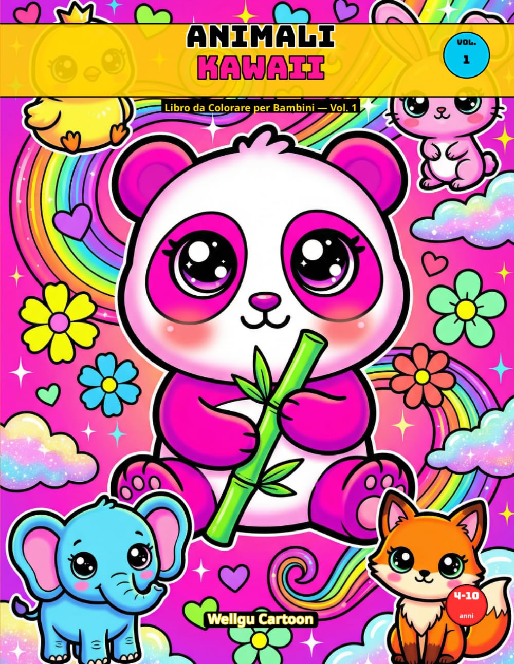 Libro da Colorare Animali Kawaii per Bambini 4-8 Anni: 50 Pagine Facili da Colorare —Animali Kawaii Adorabili, Attivita senza Schermo, Regalo Perfetto ... Carini per Prescuola e Scuola dell'Infanzia