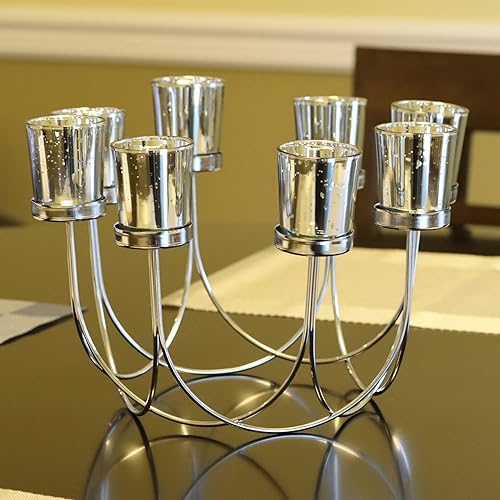 Seraphic Decoración de mesa redonda de hierro, decoración de centro de mesa de Navidad, portavelas para bodas, patio, cocina, comedor y mesas de