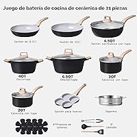 Vista 2 de CAROTE Juego de 21 ollas y sartenes antiadherentes, juego de utensilios de cocina de inducción color negro con sartenes y cacerolas