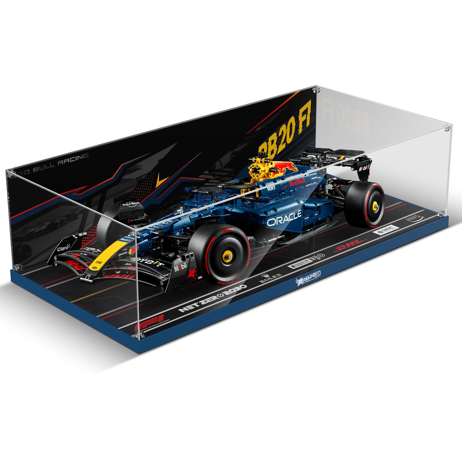 cooldac Acrylic Display Case Compatible with Lego 42206 Oracle Red Bull Racing RB20 F1 Racing Car (Box Only, No Model), Dustproof Transparent HD Backdrop Display Case for Lego Technic 42206 F1 Racing