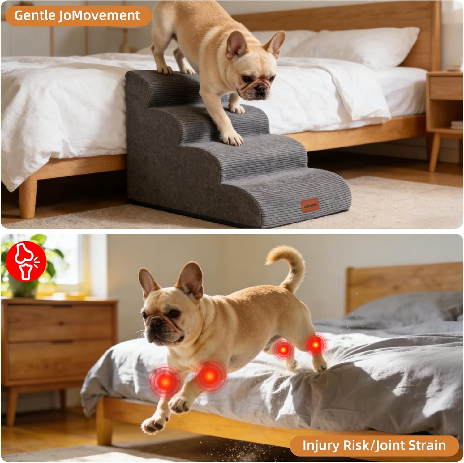 Dog Stairs for Small Dogs and Cats, 19.7" H, 4-Step Curved Pet Ramp for Beds or Couches, Non-Slip Medium Pet Steps with High Density Foam, Grey