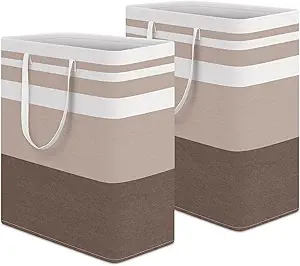 HomeHacks 2-Pack Large Laundry Basket, Waterproof, Freestanding Laundry Hamper, Collapsible Tall Clothes Hamper with Extended Handles for Clothes Toys in the Dorm and Family (Brown, 100L)