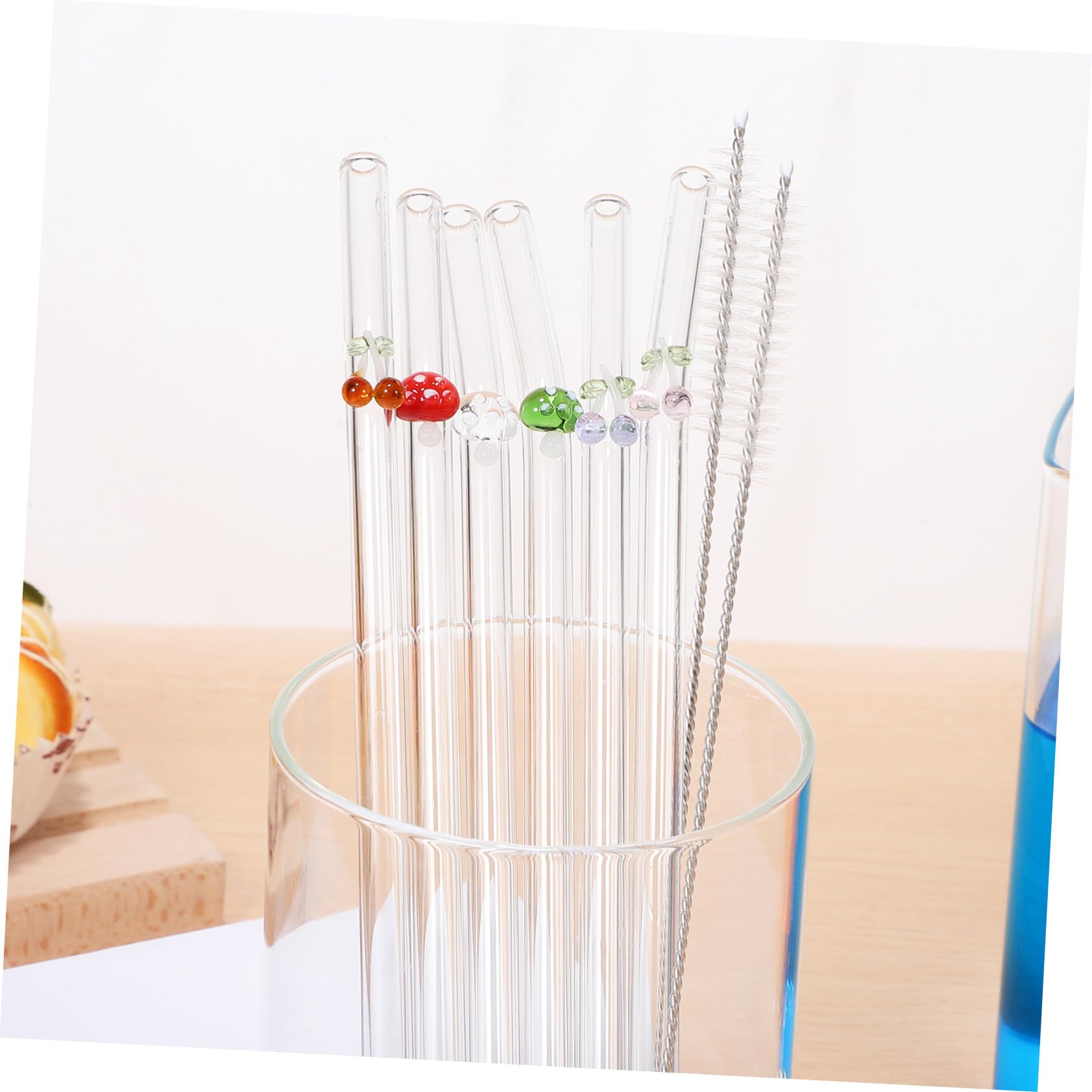 Juego de Pajitas de Vidrio Transparente Curvadas con 6 Piezas y 2 Cepillos de Limpieza, Reutilizables, Resistentes y Versátiles para Té con Leche y Agua Color Aleatorio