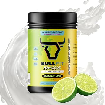 BULLFIT Pre Workout Powder, Support for Men & Women, L Citrulline, Creatine, Beta Alanine & Electrolytes, Powdered Drink Mix with No Sucralose & Zero Sugar, 20 Srvgs 20 SRV, Coconut Lime