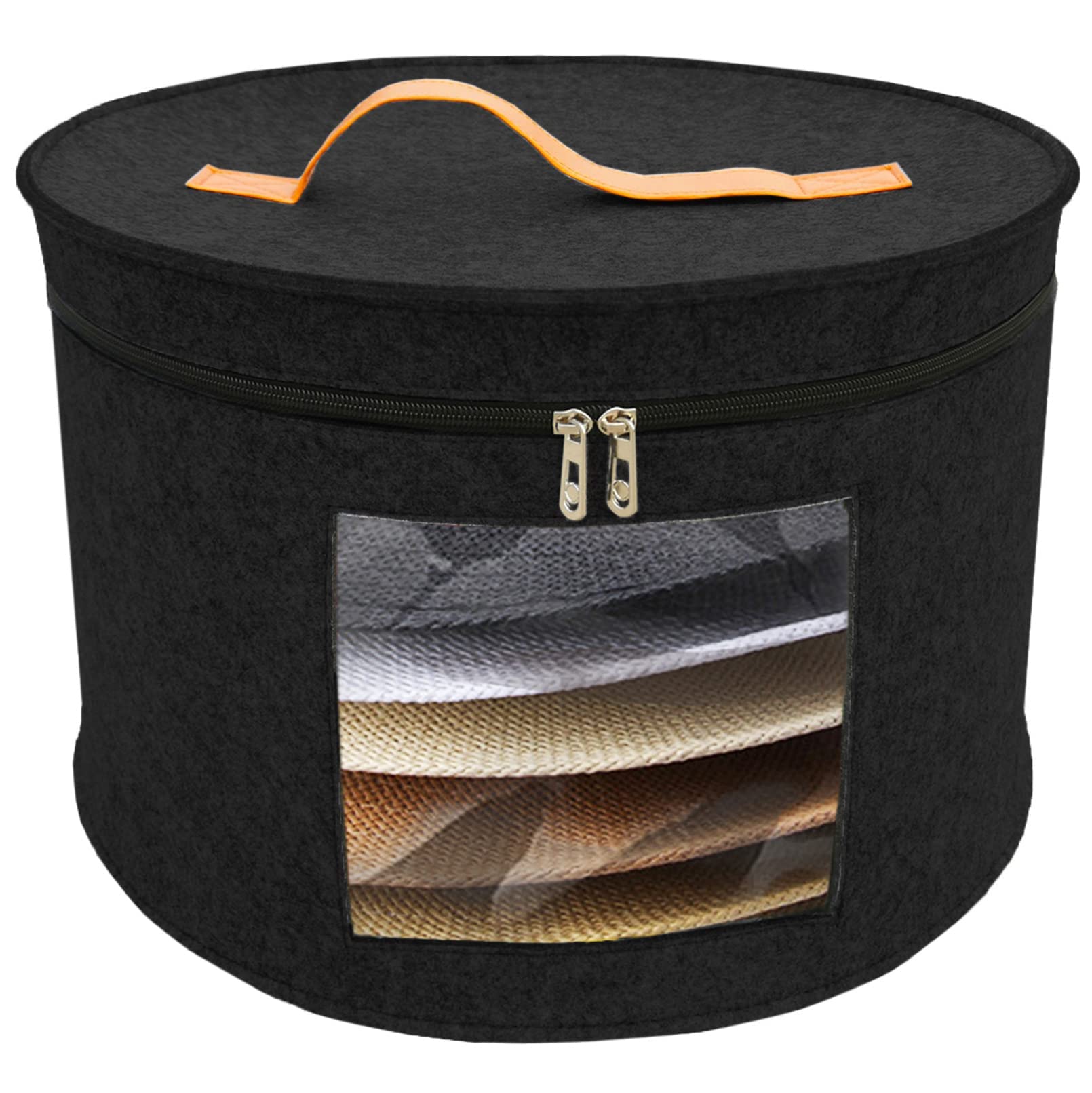 MAKINGTEC Hat Storage Box, Portable Felt Organizer Bucket, Foldable Large Capacity Round Travel Hat Container with Dust Proof Lid, Stuffed Animal Toys and Clothes Storage Bin Bag, 43 x 26CM