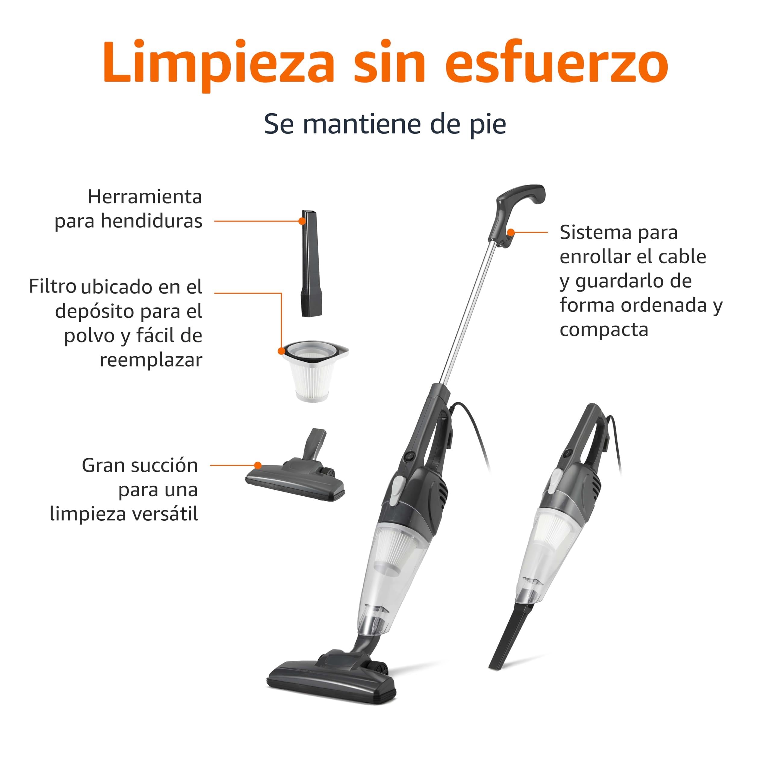Amazon Basics Aspirador de barra, dispositivo 2 en 1 con cable, motor ECO, filtro Reemplazable, bajo peso, Negro