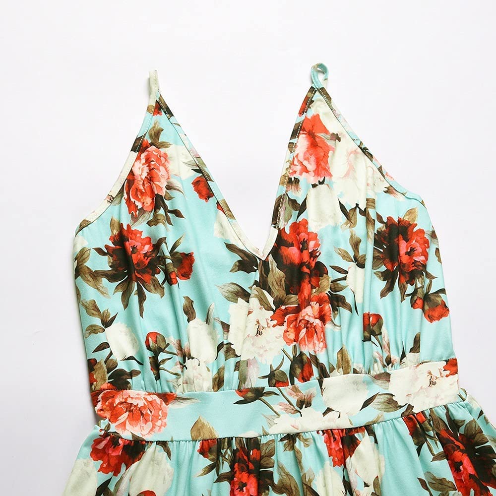 Verstellbarer Ersatz-Schultergurt, Handtaschenträger, Kleider, Strandkleid for Teenager-Mädchen, Damen-Strand, rückenfrei, V-Ausschnitt, Spaghettiträger, Maxikleid, Sommerkleider (Farbe: Grün, Größe: