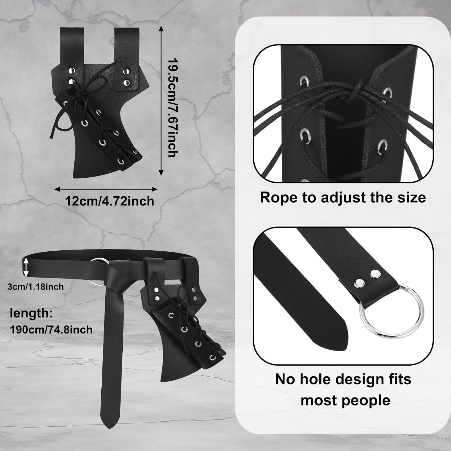 5 Pcs Halloween Medieval Renaissance Accessories Faux Leather Shoulder Armor Set Viking Leather Belt Pouch Knight Sword Belt Arm Guards Bracers for Medieval Costume Cosplay Party - Image 4