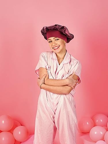 Miniatura 7 de Blulu Gorro de satén para dormir de 3 piezas, turbantes de pelo suave para mujeres y niñas (color plateado, rojo vino, azul rey)