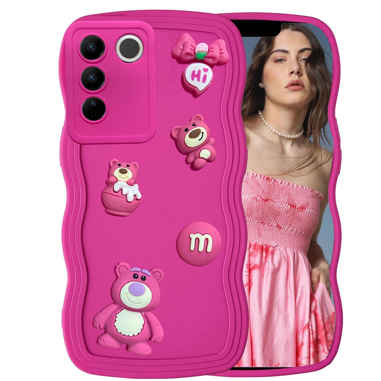 KC Back Cover for Vivo V27 5G & Vivo V27 Pro 5G, 3D Cute Curly Wave Cartoon Characters and Cherry Shockproof Soft Bumper Silicone Case with Camera Protection (Pink) (B0CBJZHZCC) Amazon Price History, Amazon Price Tracker
