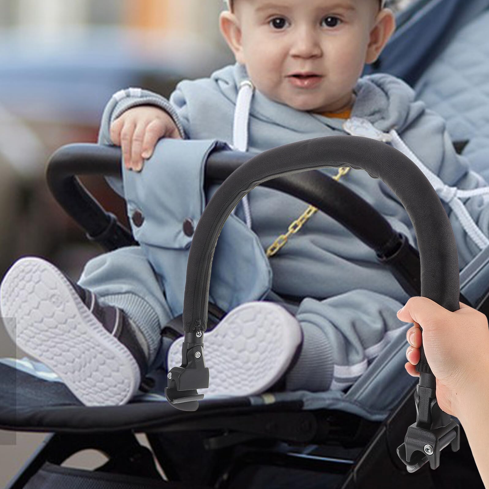 Hohopeti Barra Transversal Negra Accesorio Práctico de Metal y Espuma Extensor Fácil de Combinar para Cochecito de Ñiño y Niño Pequeño para Sillas de Paseo