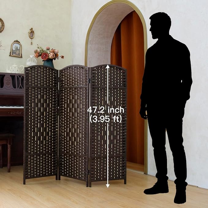 Biombo compacto plegable de 3 paneles, 47.2 pulgadas de alto, doble lado, color marrón oscuro miniatura 2