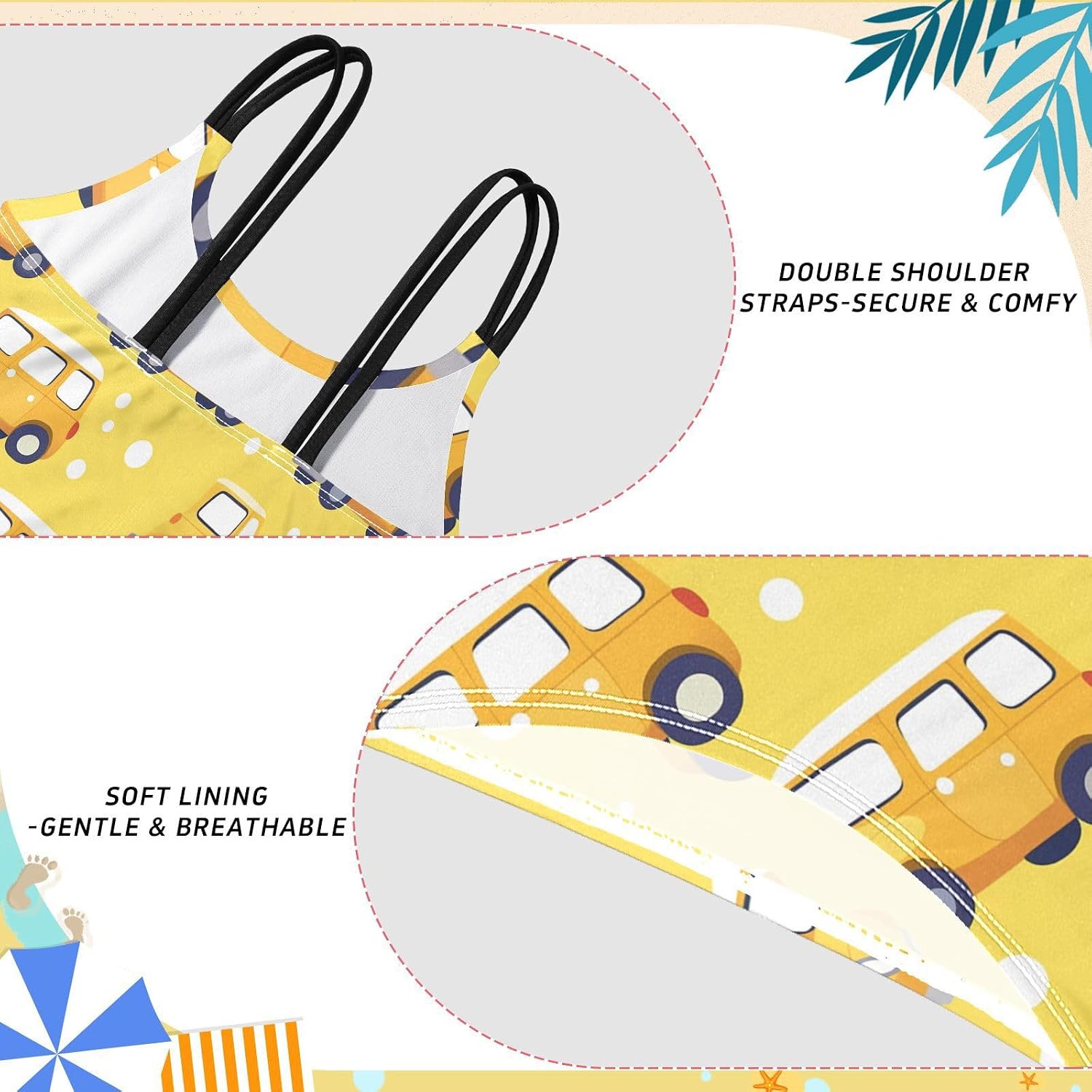 visesunny Girls Two Piece Swimsuits Yellow Car Polka Dots Girl's Bikini Sets Bathing Suits for Girls Size 5-12Y