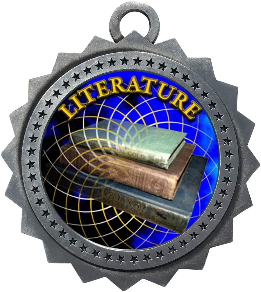 10 PK of Literature Silver Medals Trophy Award with Neck Ribbons D03-FCL506