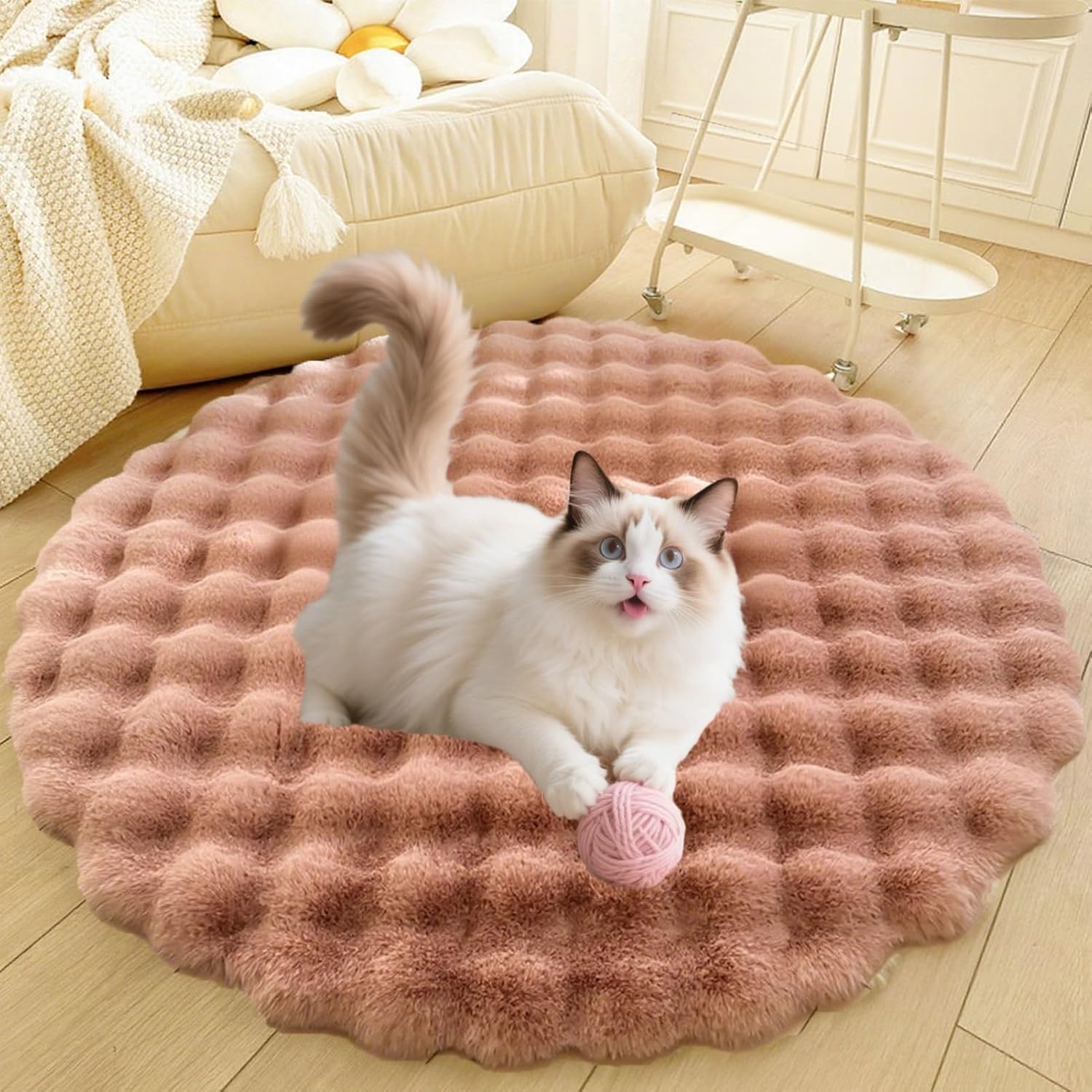 Winter Warm Cat Bed Pad, Pet Sleeping Mat for Indoor Cats & Dogs, Washable, Anti Skid Bottom, Faux Fur Fluffy Fuzzy Rug for Bedroom Bedside Bed Floor Living Room(Green,27in)