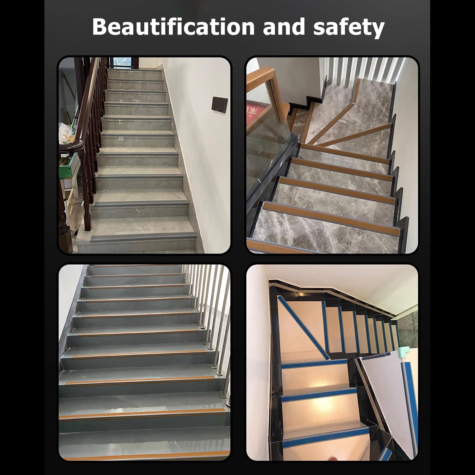 Antideslizante De Borde Escalonado Tiras Antideslizantes Para Peldaños Esquina Para Cantos Cantonera Protector Tira De Umbral De Escalera De Protección De Esquina En Forma De L ( Color : Black gray ,