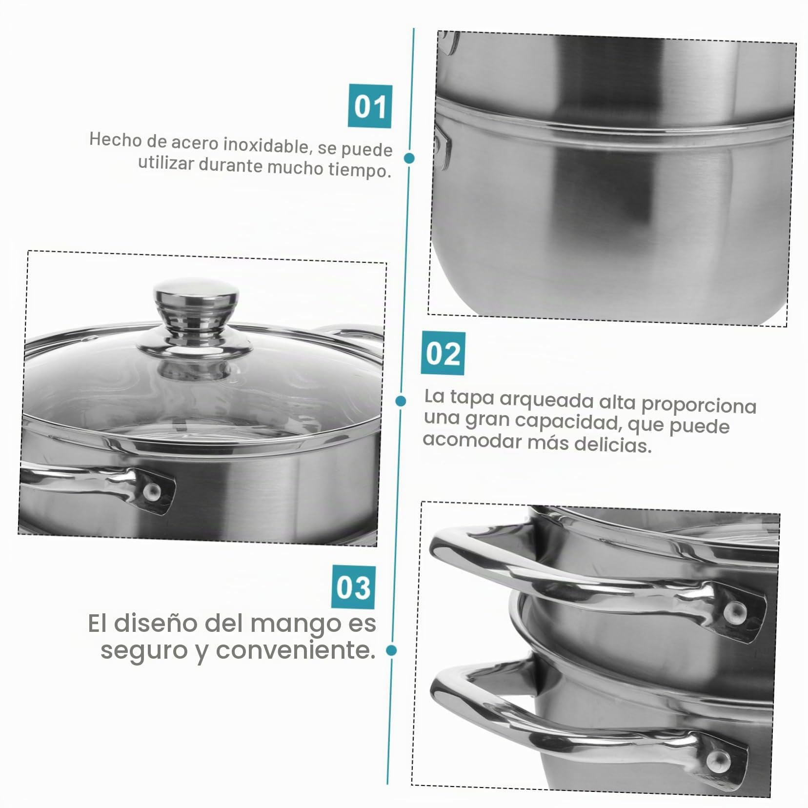 Zerodeko Olla de Vapor de Acero Inoxidable de Doble Capa Vaporera de Alimentos Apilable Cocina al Vapor y Cocina Simultáneamente Apta