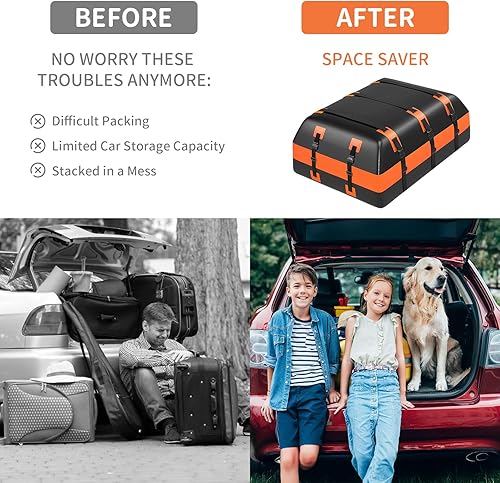 Miniatura 3 de Bolsa de carga para techo de automóvil de 21 pies cúbicos, 100% impermeable, resistente 840D, bolsa de carga para todo vehículo consin estantes,