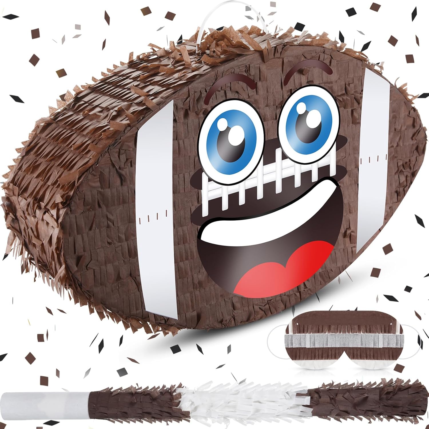 Poen Football Piñata Set, Party Piñata Bundle with a Blindfold, Bat and Confetti 13 x 13 x 3 Inch Funny Piñata for Birthday Sports Theme Party Piñata Games Decorations