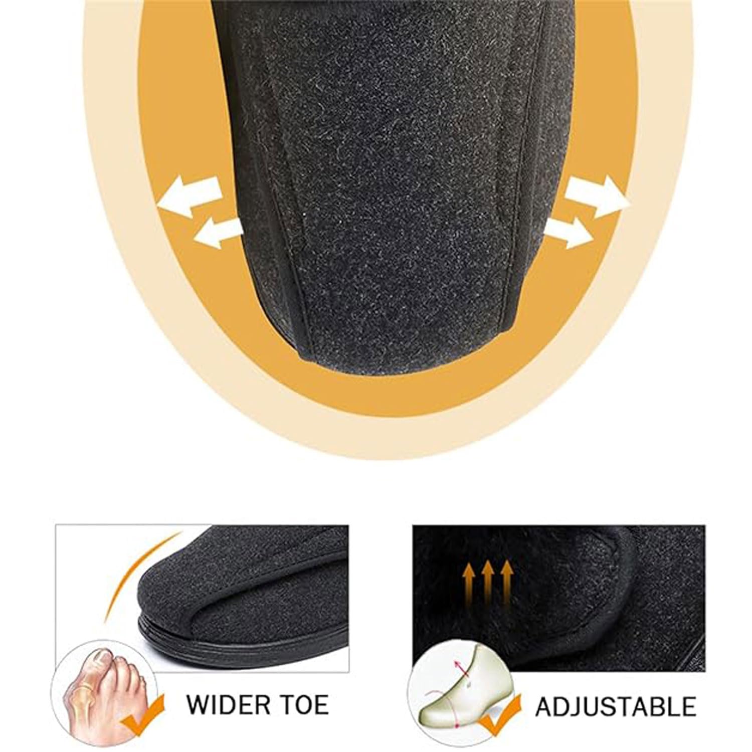 Generisch Diabetiker Schuhe Damen Extra Weit für Geschwollene Füße Winter Warme Plüsch Gefüttert Bequem Hausschuhe Breite Hausstiefel Hüttenschuhe Rutschfeste Sohle Geschlossene Ferse