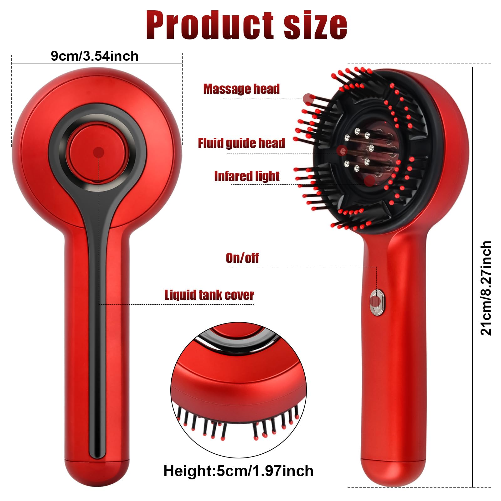 Brosse Massage Cuir Chevelu Électrique, 3 in 1 Masseur Tete Cheveux à Lumière Rouge, Peigne de Massage Electrique, Étanchéité IPX7 avec 3 Modes et Distributeur d'Huile Capillaire 3ML (Noir)
