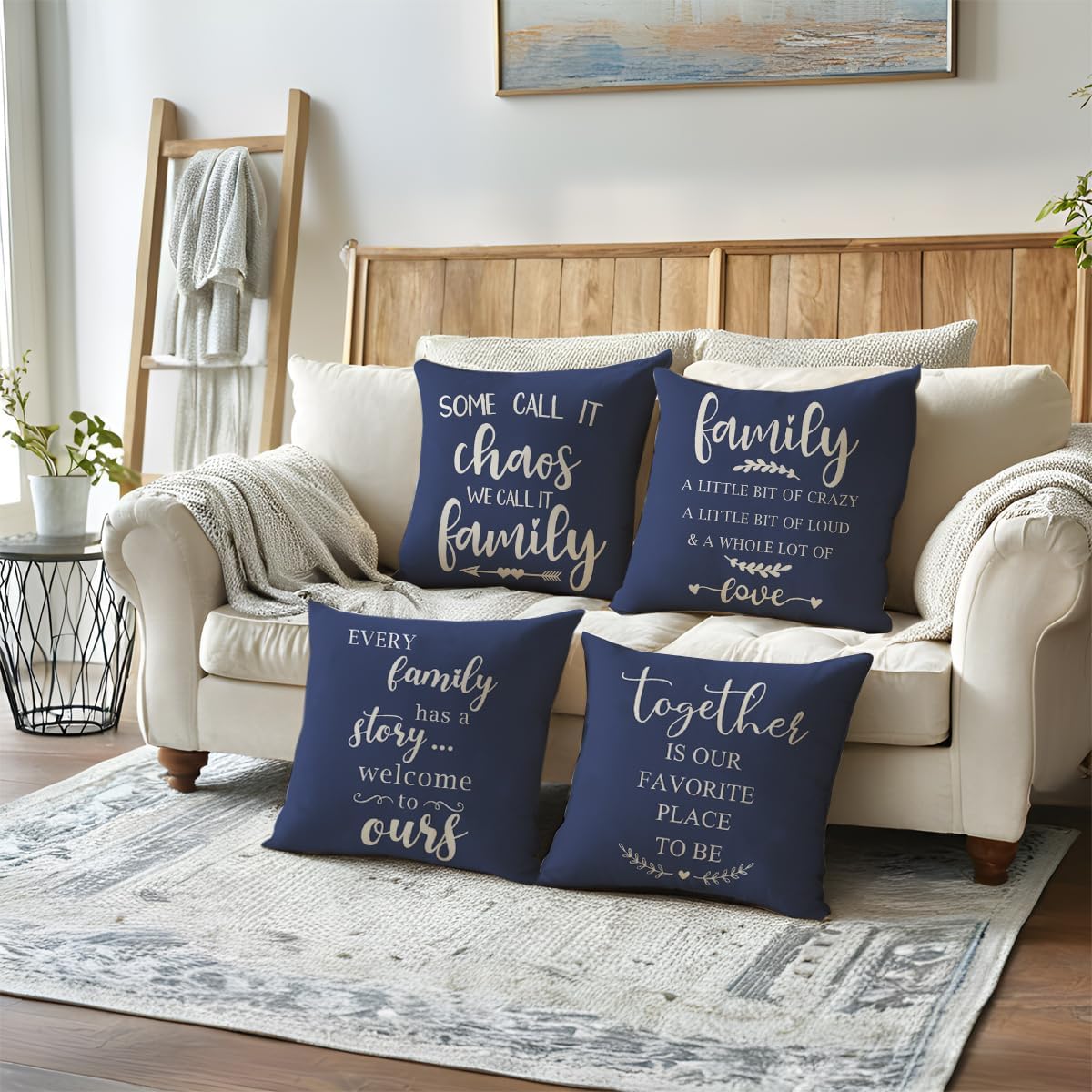 ULOVE LOVE YOURSELF Home Quotes Throw Pillow Covers Farmhouse Decorative Cushion Cover 18 x 18 Inch Rustic Family Words Country Decor Pillowcases Set of 4 for Sofa Couch Porch (Blue) - Image 7