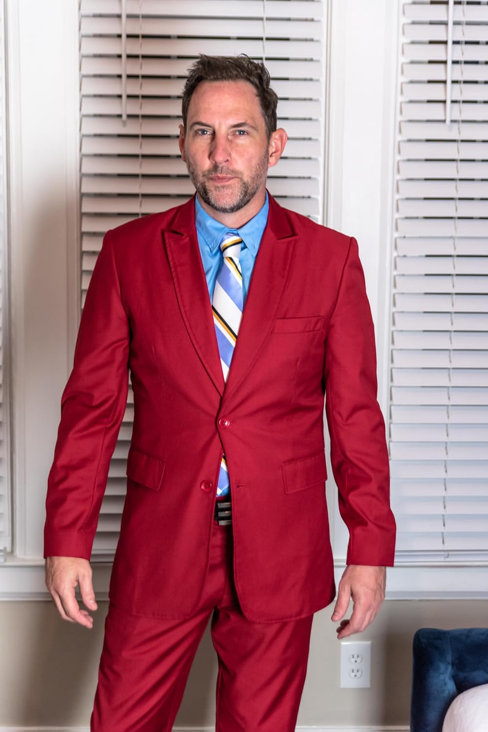 Ron Burgundy Fancy Dress Halloween Cosplay Costume for Adult Men - Stylish Fun Comfortable Suit Jacket Pant & Tie image 3