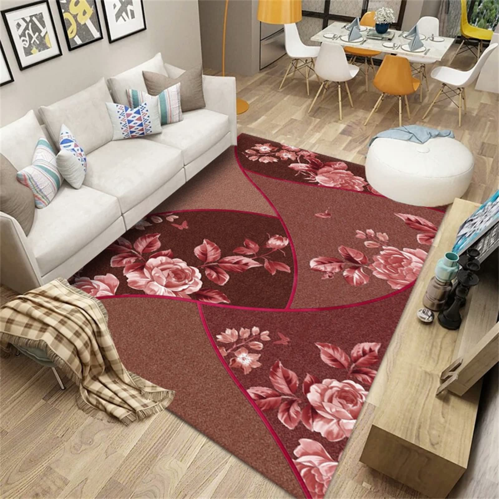 Tapis géométrique 160x230cm rouge au design élégant pour décoration adulte