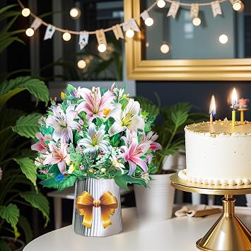 Lily Paper Pop-Up Flower Card, Mother's Day Flower Bouquet Cards, Teacher's Day, with Note Card and Envelope, Get Well, Happy Holiday for Mom, Teacher, Friends.