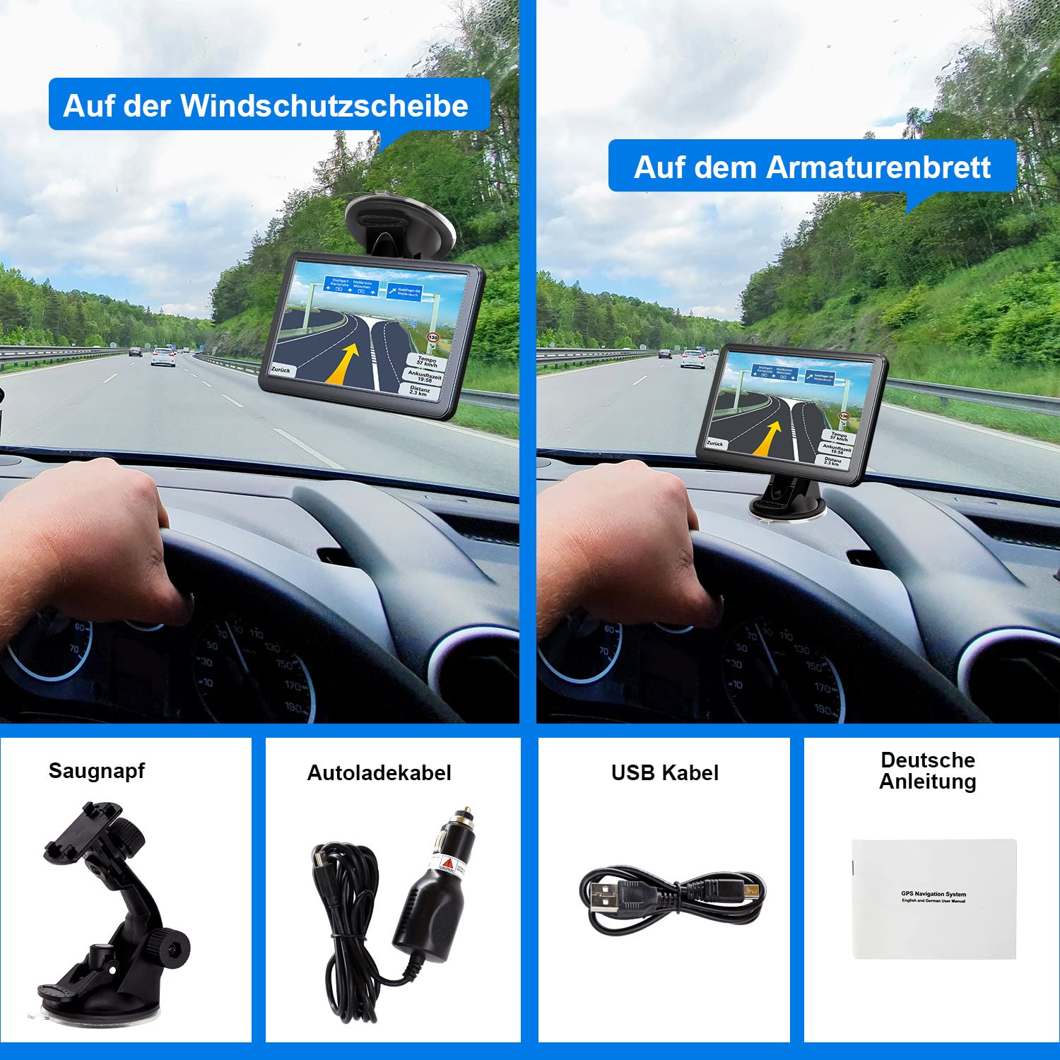 GPS Navigationsgerät für Auto LKW 2024 - Lehwey Navi LKW Navigation für Auto PKW, Europa UK 52 Karten, Lebenslang kostenloses Kartenupdate, 7 Zoll Blitzerwarnung Fahrspurassistent POI Spracheführung