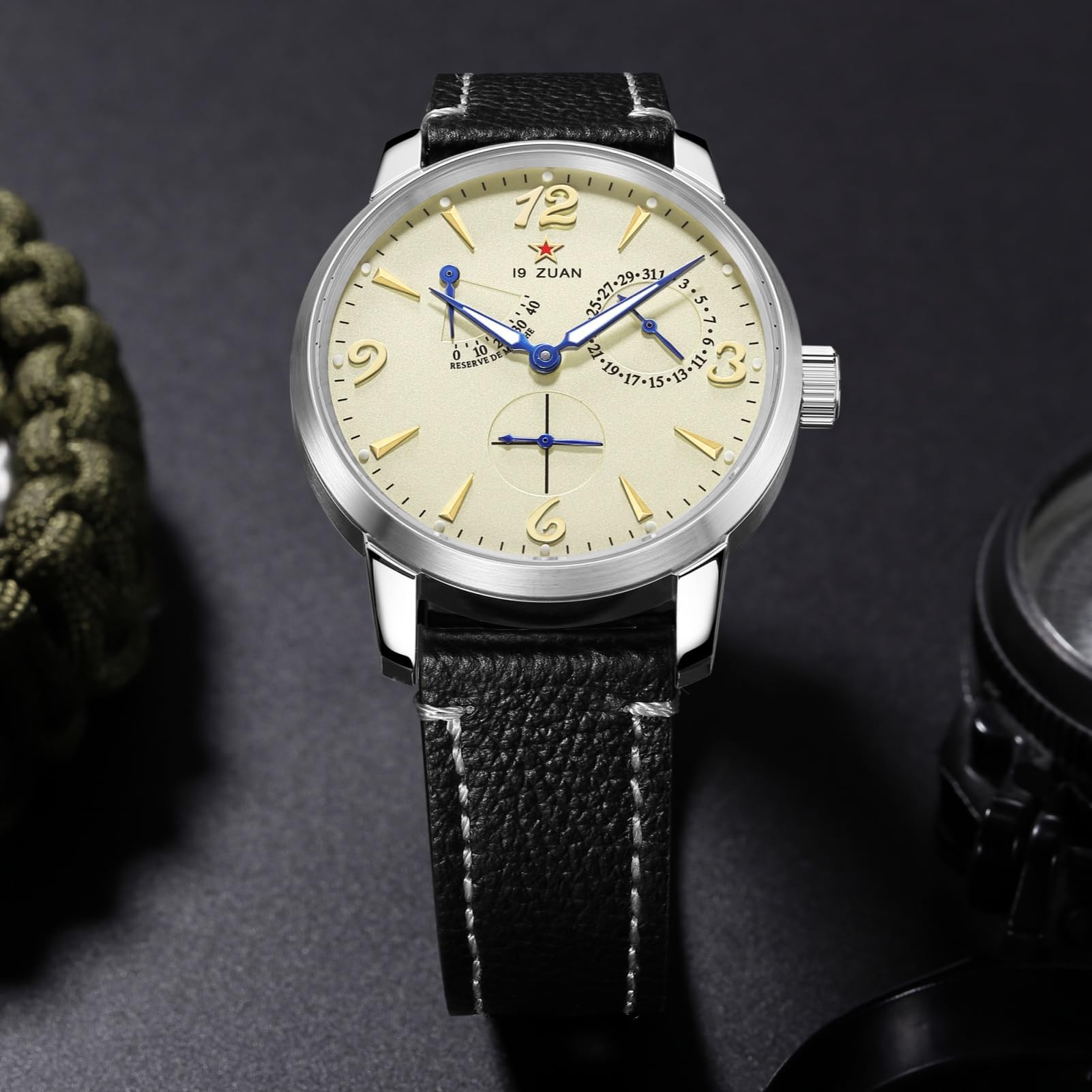 SEAKOSS 40 mm automatische mechanische Armbanduhr 1963 Möwe ST1780 Uhrwerk Vintage Pilotenuhr für Herren, Gangreserveanzeige, Datumsanzeige, Saphirglas, 5 ATM wasserdicht, Grün , Retro