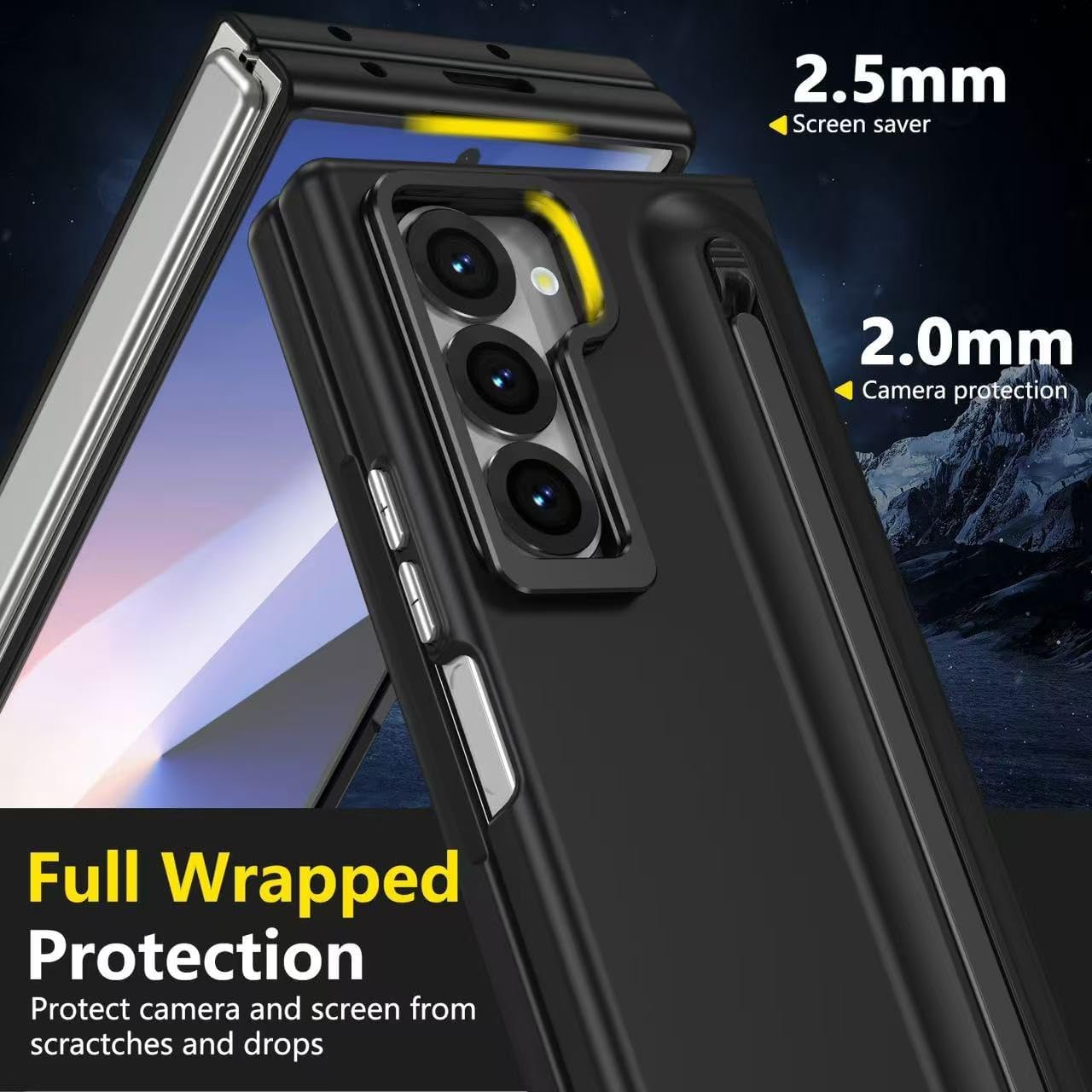 for Samsung Galaxy Z Fold 6 Case with S Pen Holder & Camera Frame Stand，Built-in HD Screen Protector, Slim Shockproof Protectiver Phone Cover for Samsung Galaxy Z Fold 6 Black