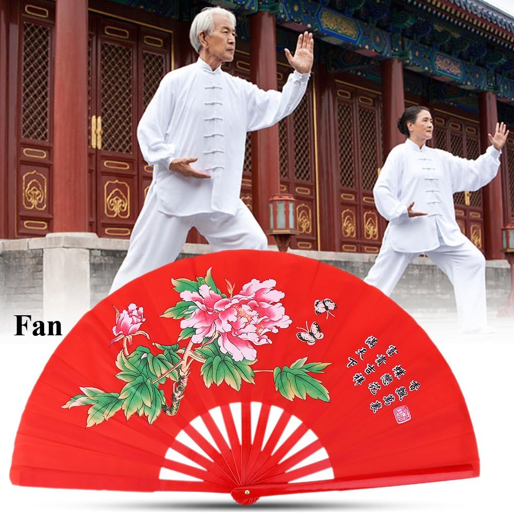 VGEBY Tai Chi Fan, Traditional Bamboo Fighting Kung Fu Fan, Red Color for Tai Chi Practitioners, Martial Artists, Fitness Training, Cultural Performances