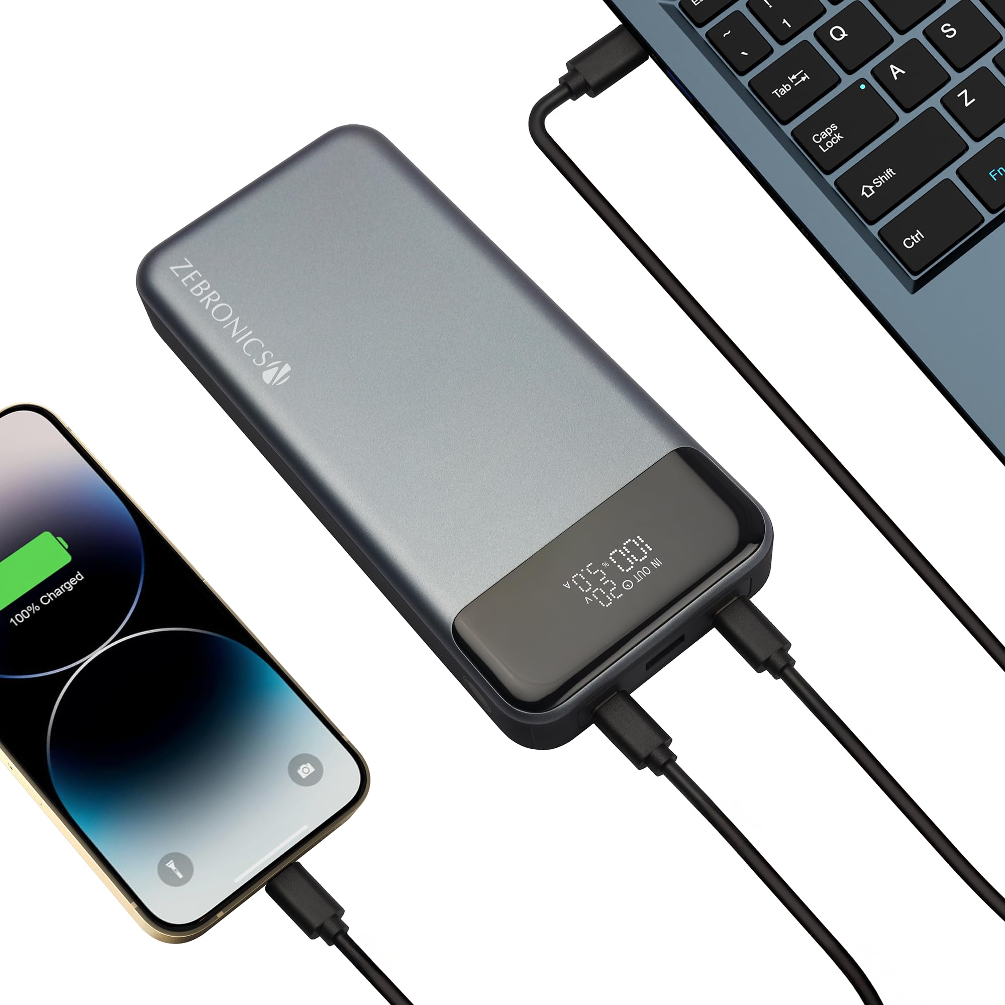 ZEBRONICS EnergiPOD 27R3 Power Bank, 27000 mAh, 100W, PD 3.0 Type C, Rapid Charging, Outputs - Dual Type C | USB A, LED Display, Auto Protections, Flight Friendly, Made in India (Blue)-picture-39