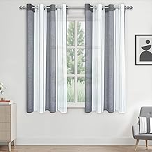 MRTREES Voile Window Curtains with Eyelets Panel Decoration Short Sheer Curtains for Living Room Modern Interior and Bedroom Kitchen 2 Pieces White+Grey 140 x 160 cm