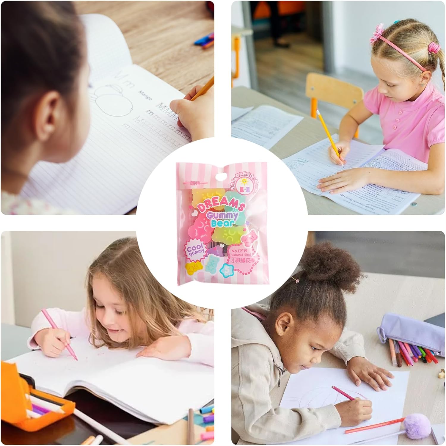 Cute Animal Erasers - 5Pcs Rubber Pencil Eraser Cute Cartoon | Desk Decoration, Stationery Supplies, Fun Erasers for School Reward, Students Children, Carnival Party Favors