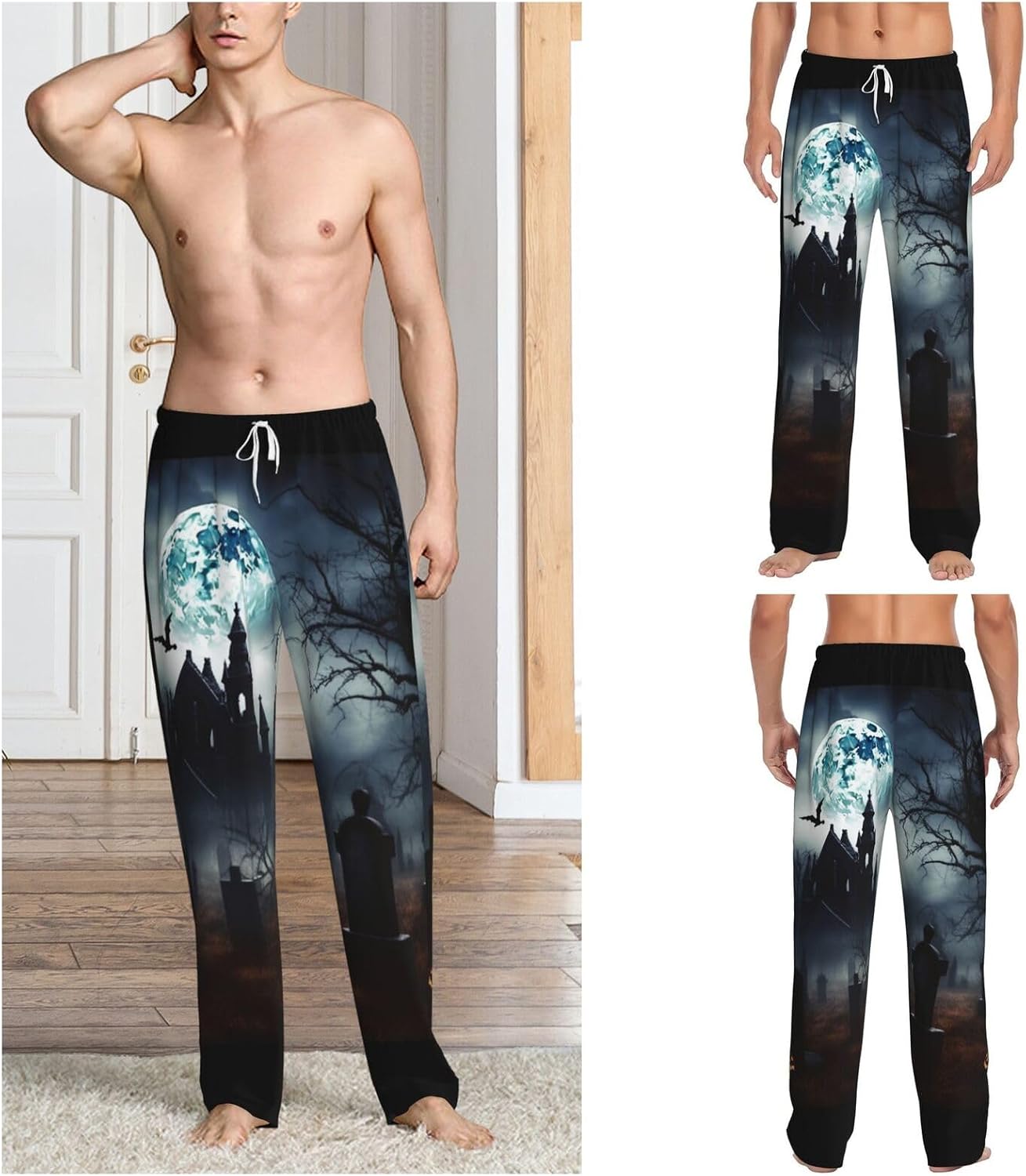 Mens Pajama Pant with Pockets Lounge PJ Bottoms Gothic Happy Halloween Sleep Pant for Men Pajama Bottoms