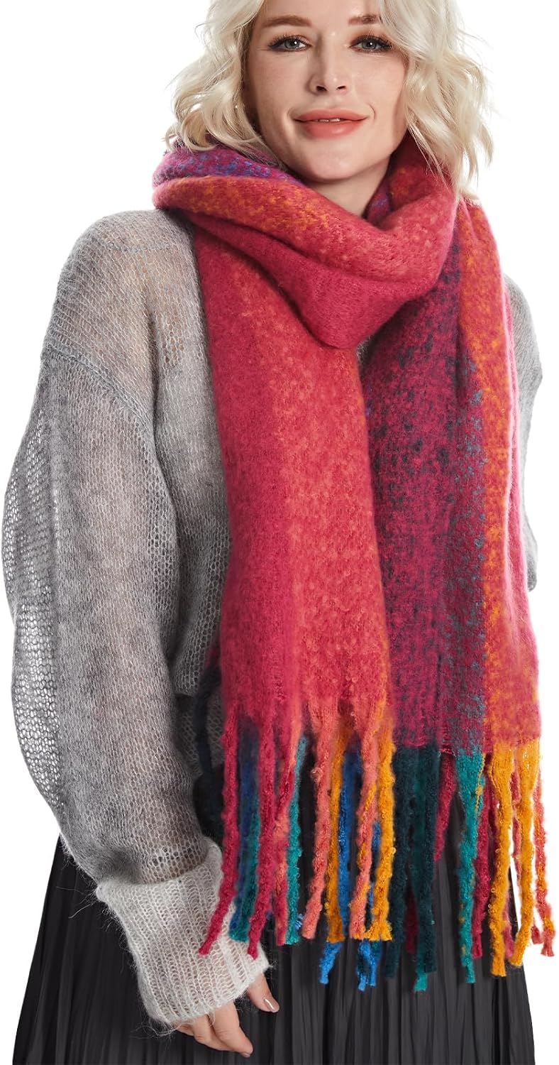 MissShorthair Oversized Chunky Blanket Scarf for Women Winter Warm Colorful Big Scarfs Plaid Thick Scarves Soft Fluffy Shawl